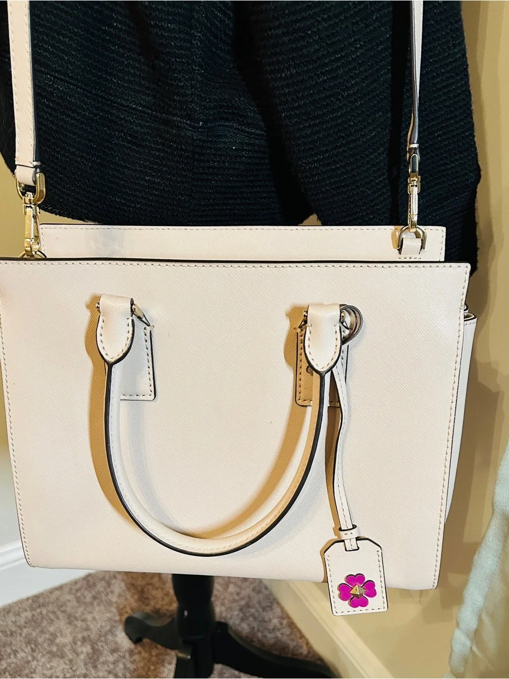 Kate Spade Cameron Spade Flower Applique Medium Satchel - Warm Beige Like New